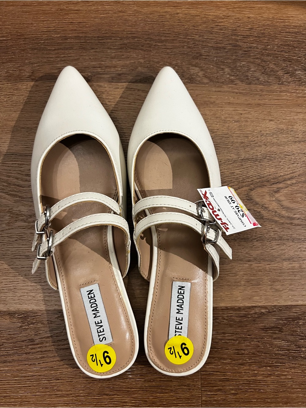 Steve Madden White Pointed Double-Strap Flats